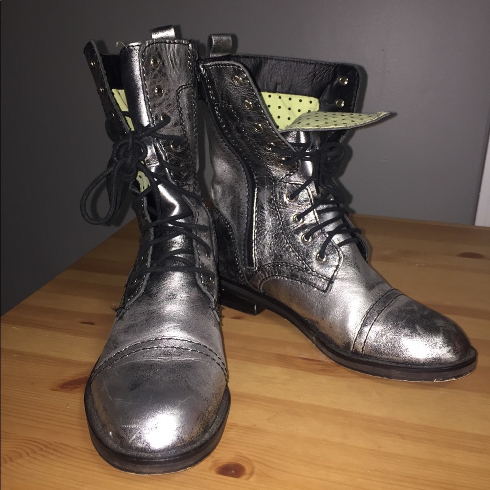 Steve Madden -silver combat boots.